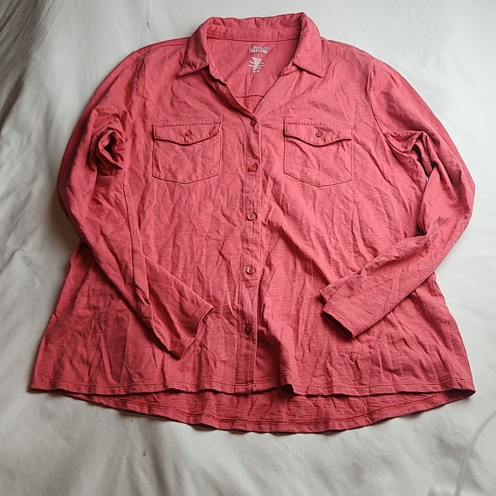 Croft & Barrow Button-Down Shirt L Coral Pink Long Sleeve Dual Chest Pockets